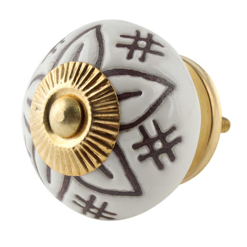 Cream Etched Floral Ceramic Dresser Knob